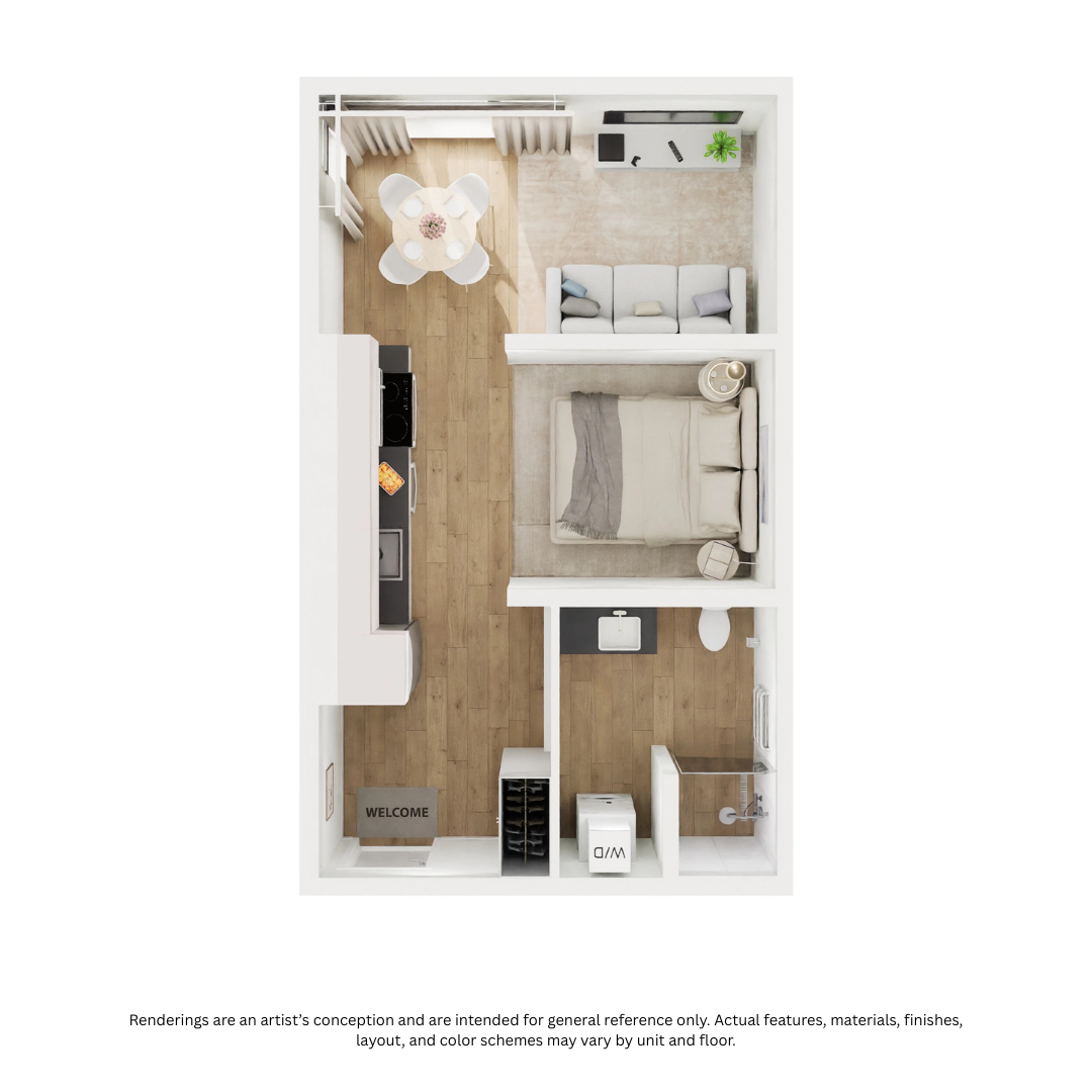 Floor plan for studio, 1 bath, 427 sqft